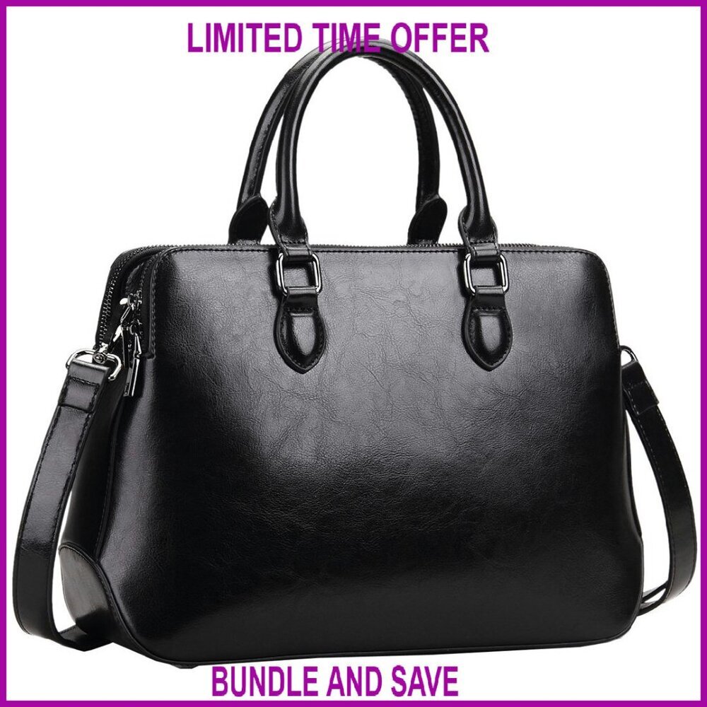 Genuine Leather Tote Bag with Adjustable Strap, Multiple Compartments